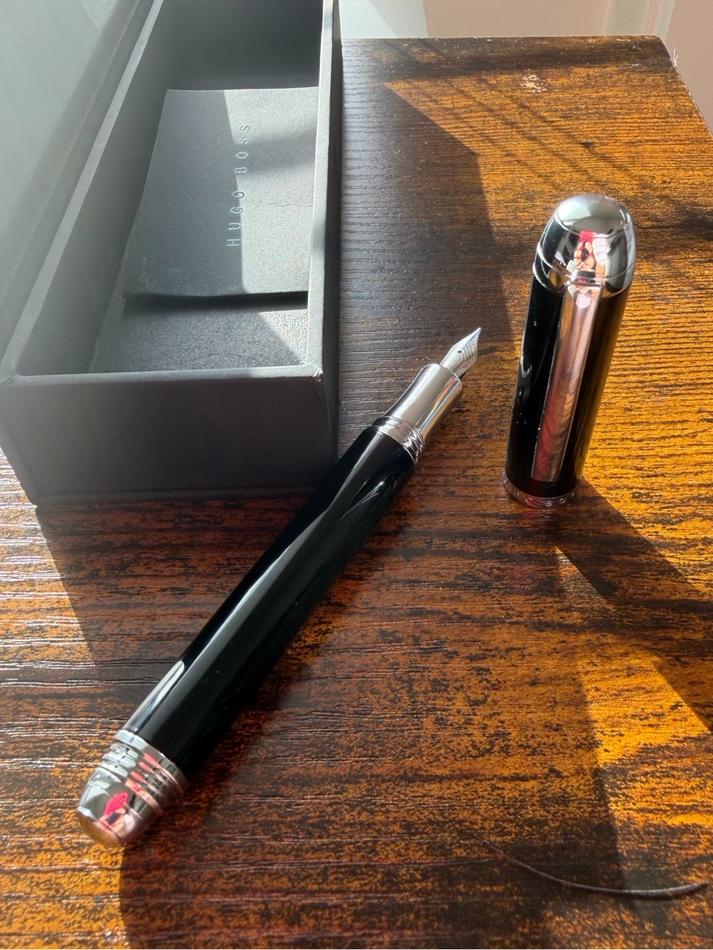 Hugo Boss Black Fountain Pen with Silver Accents